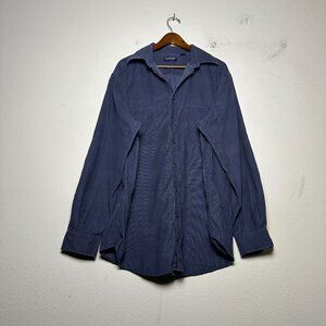 Roundtree York Corduroy Button Up Casual Shirt Men XLT Blue Prep Casual Minimal
